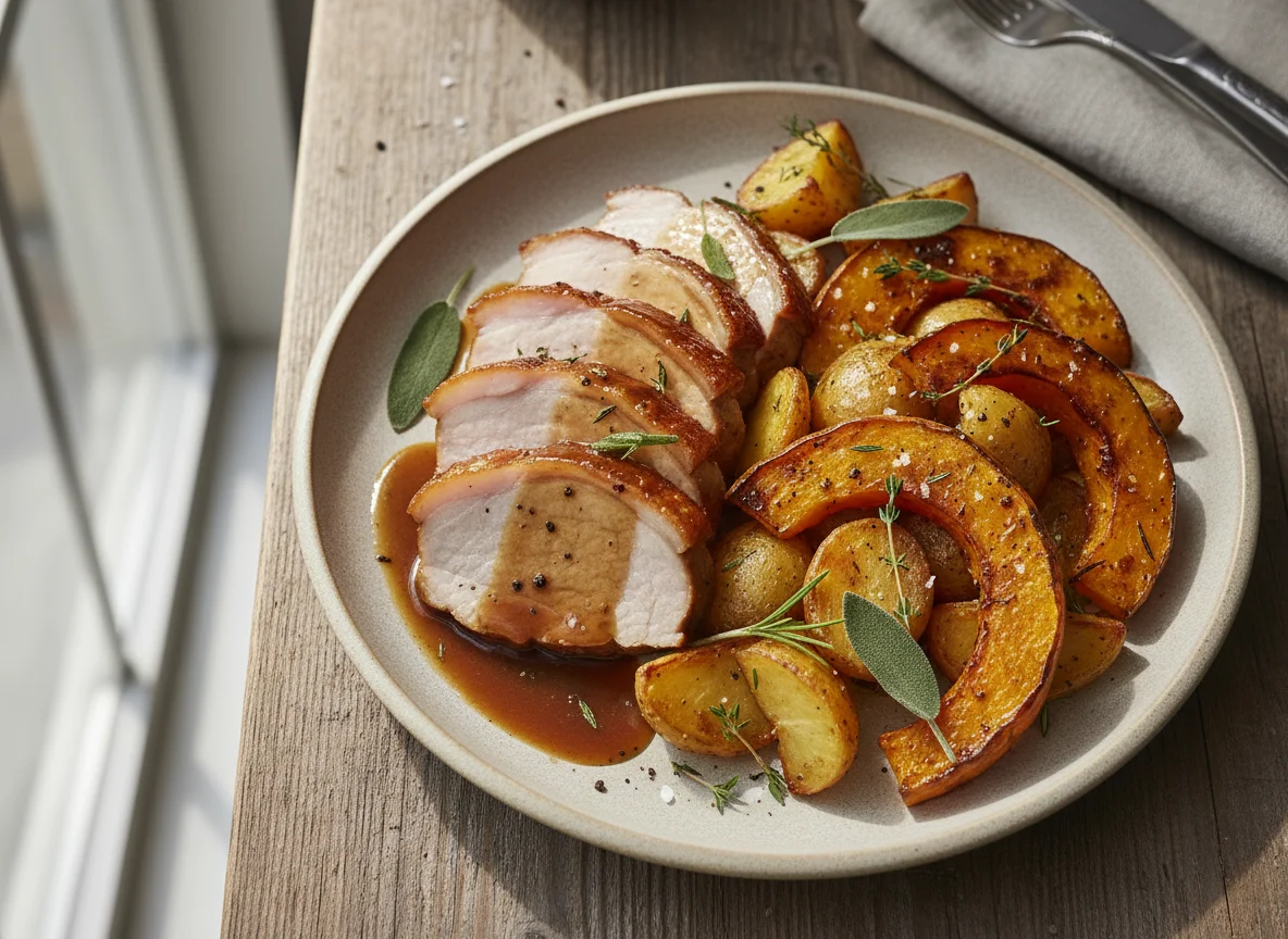 Roasted Pork with Potatoes and Pumpkin photo
