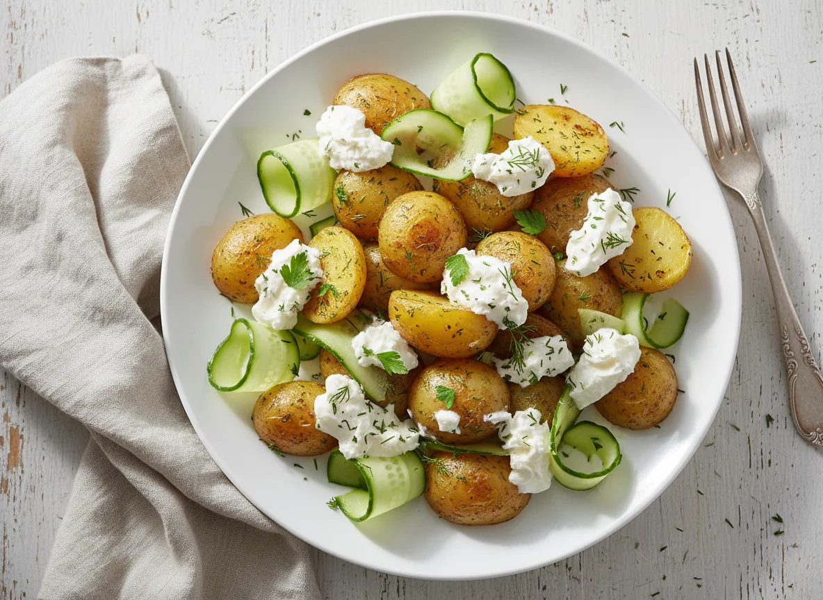 Roasted Potatoes and Cucumber with Cream Cheese photo