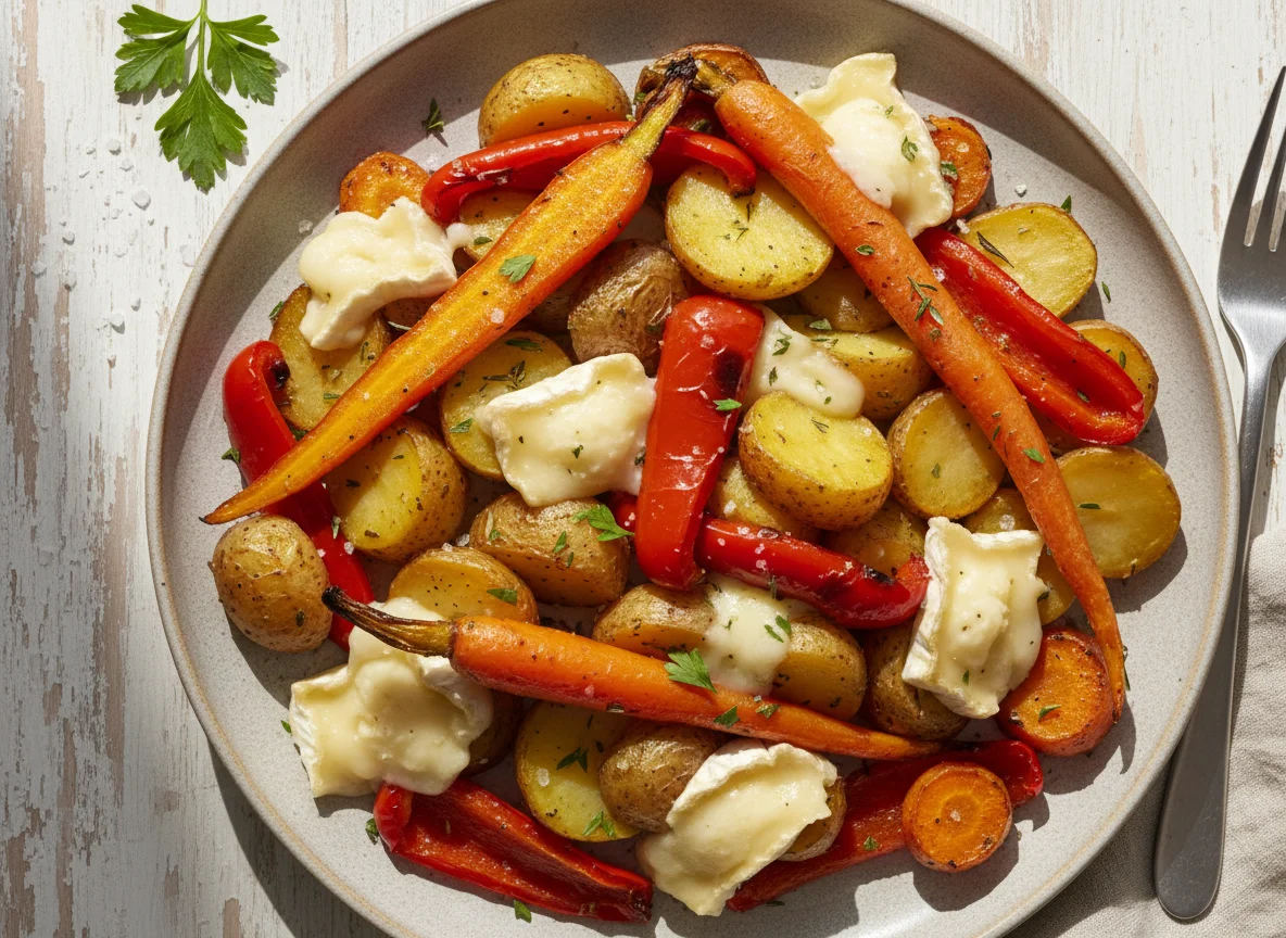 Roasted Potatoes with Brie, Carrots, and Roasted Peppers photo