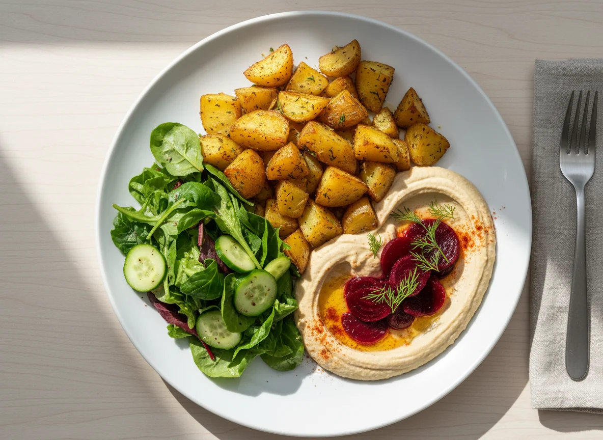 Roasted Potatoes with Salad and Beetroot photo