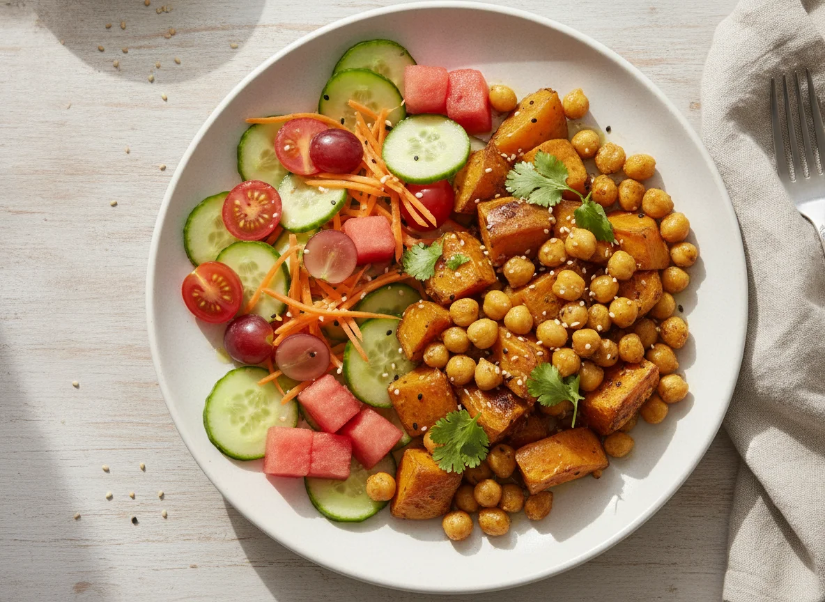 Roasted Sweet Potato with Chickpeas and Salad photo