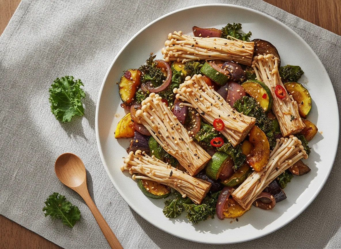 Roasted Vegetable and Enoki Mushroom Stir-fry photo