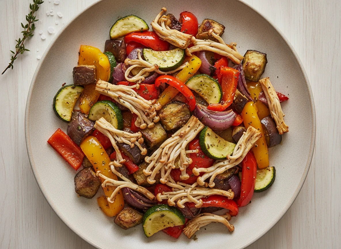 Roasted Vegetable Medley with Enoki Mushrooms photo