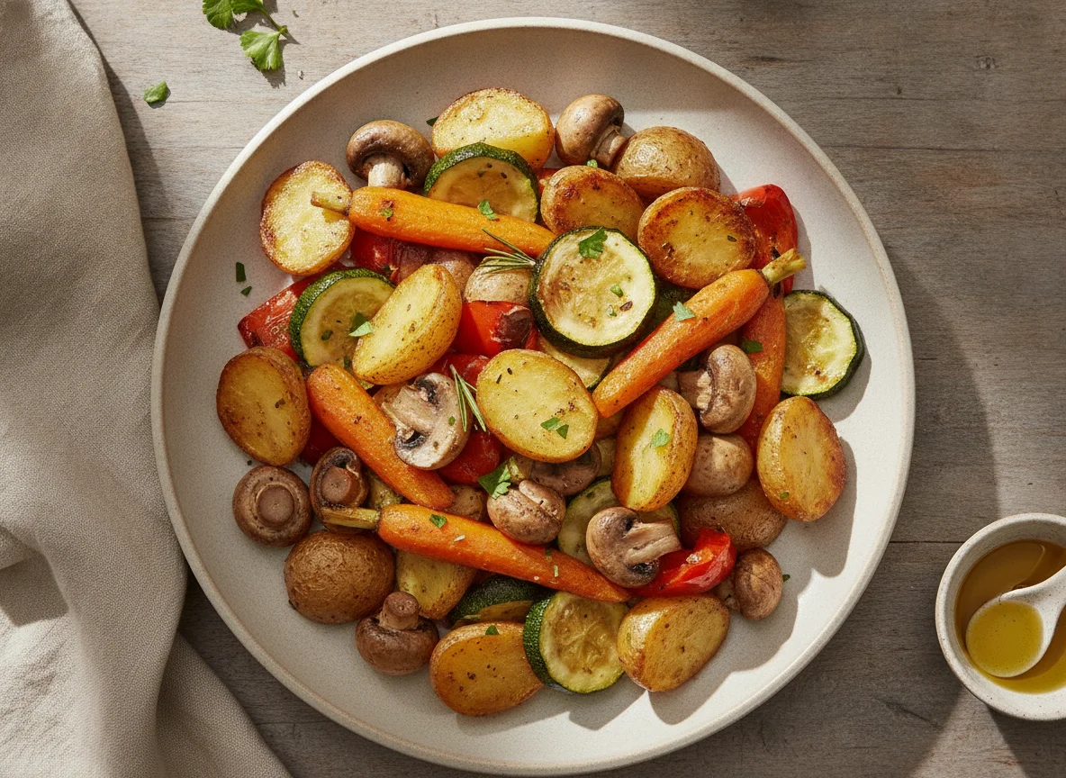 Roasted vegetables with tofu photo
