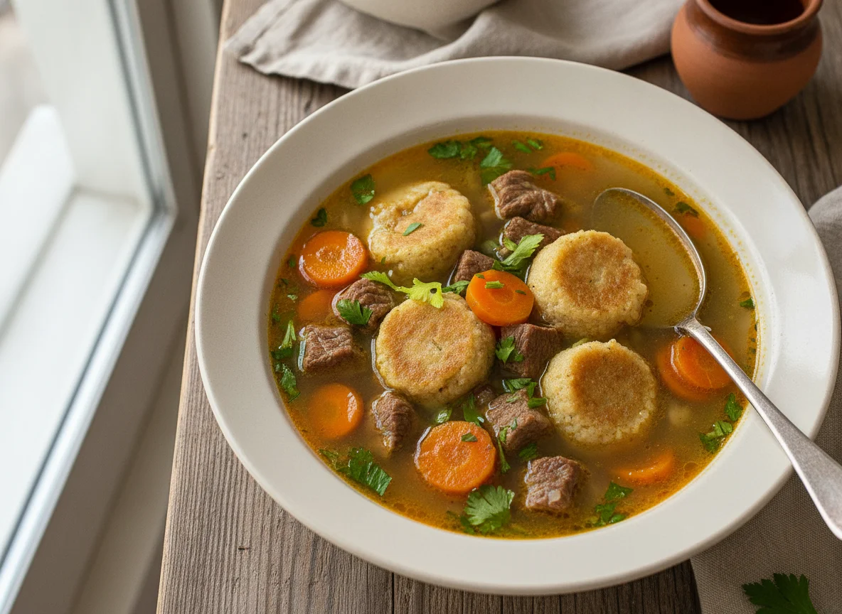 Romanian Beef Soup with Semolina Dumplings (Ciorba de vacuta cu galuste) photo