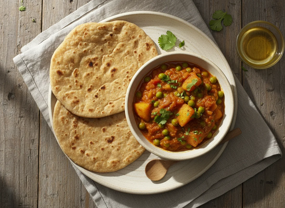 Roti with Aloo Matar Sabzi photo