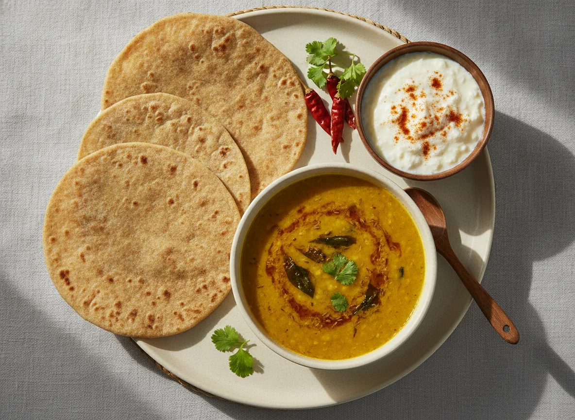 Roti with Dal and Curd photo