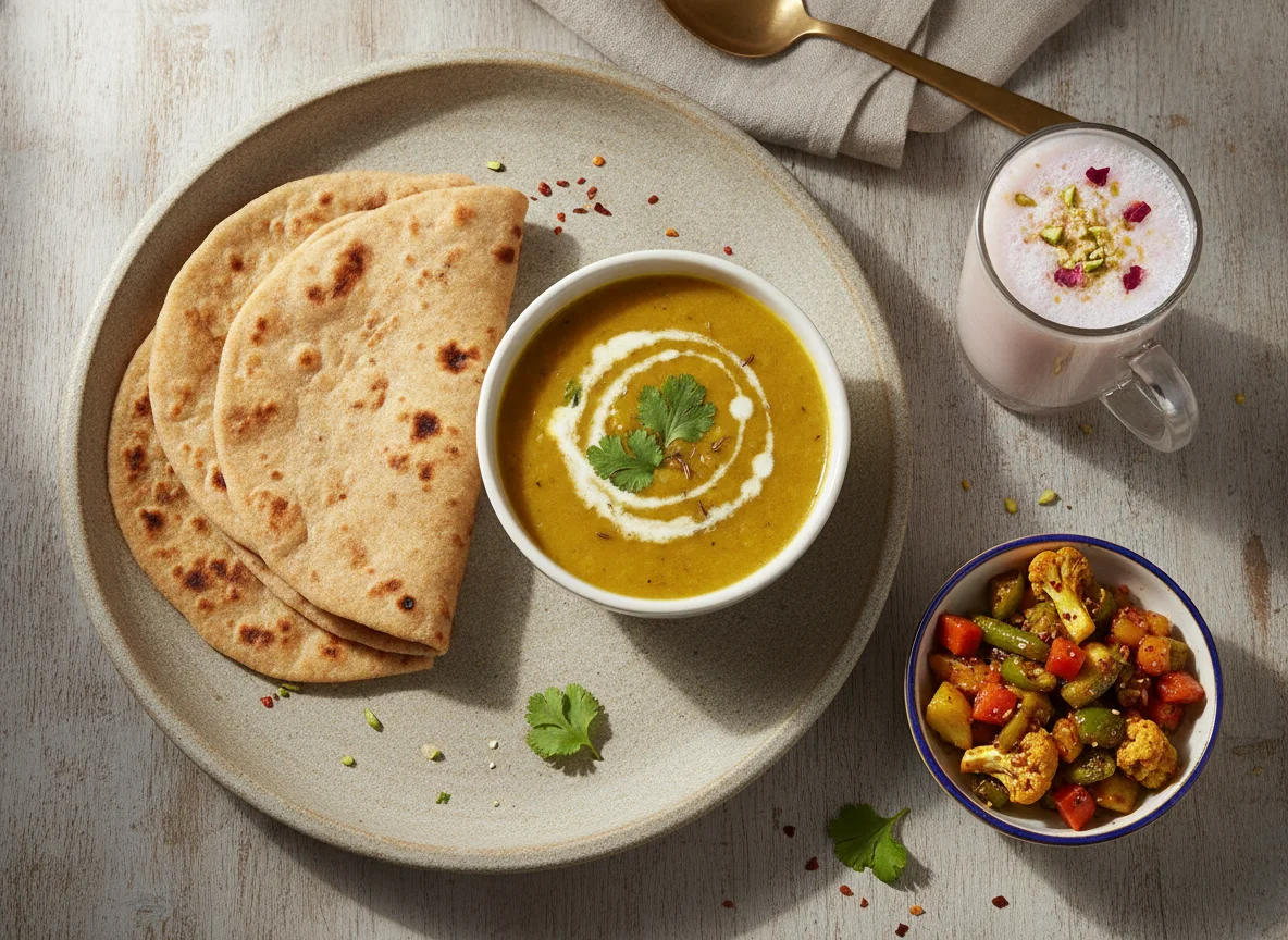Roti with Dal and Lassi photo