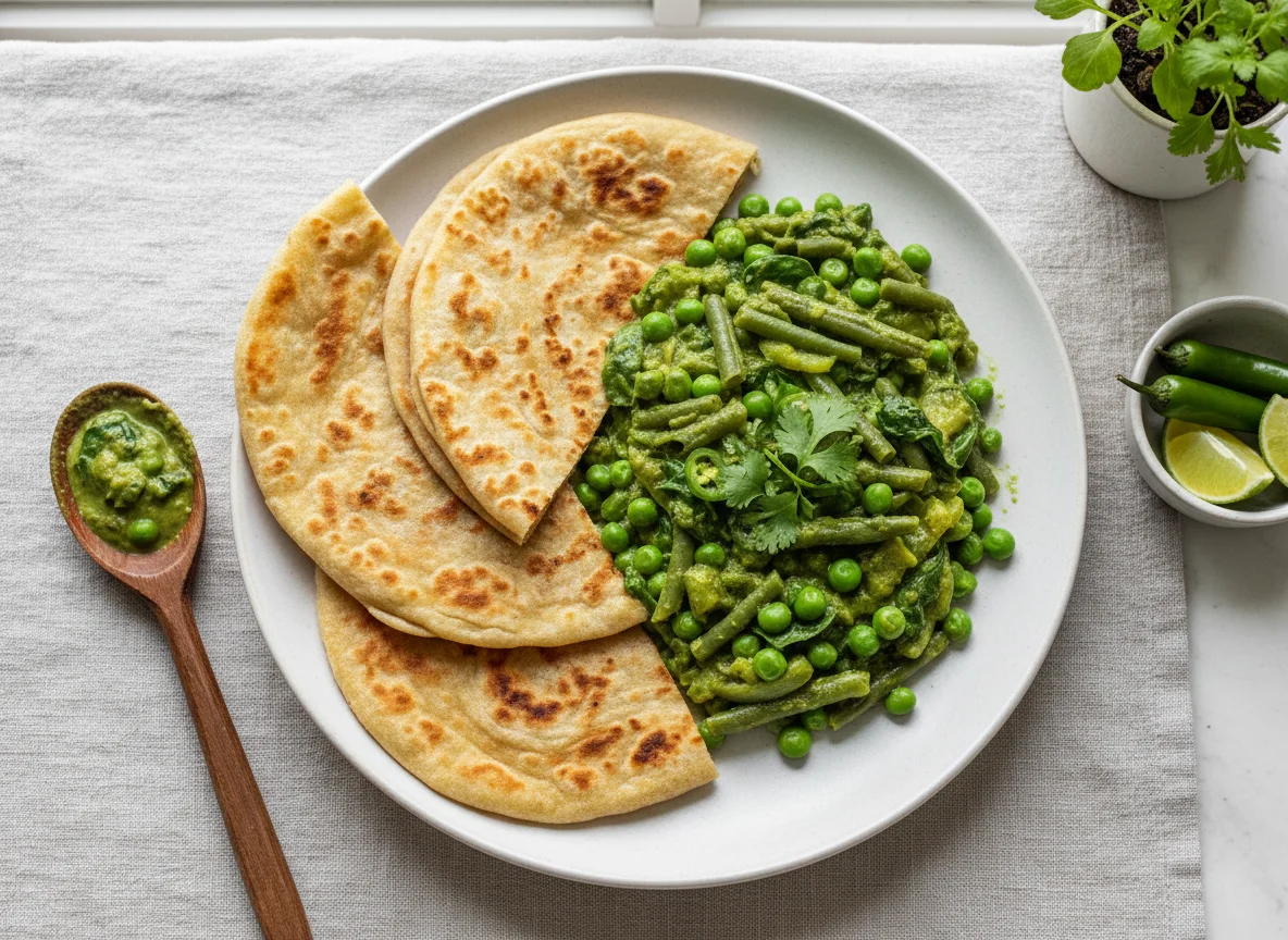 Roti with Green Vegetable Curry photo