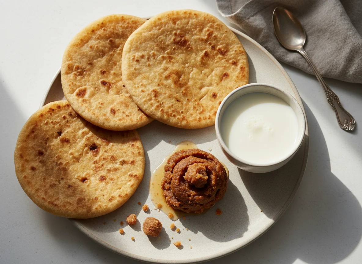 Roti with Jaggery and Milk photo