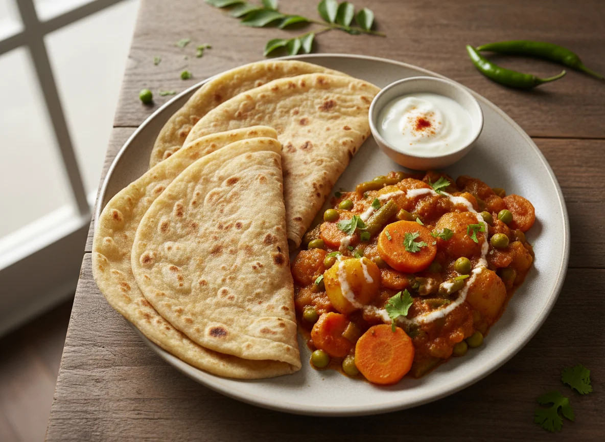 Roti with Mixed Vegetable Curry photo