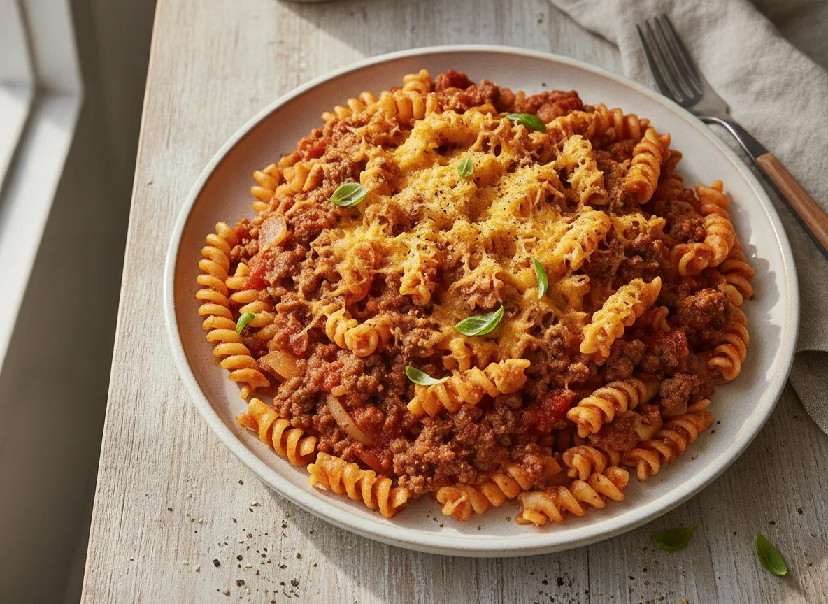 Rotini Pasta with Meat Sauce photo