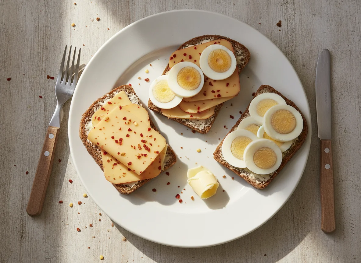 Rye bread with cheese and boiled egg photo