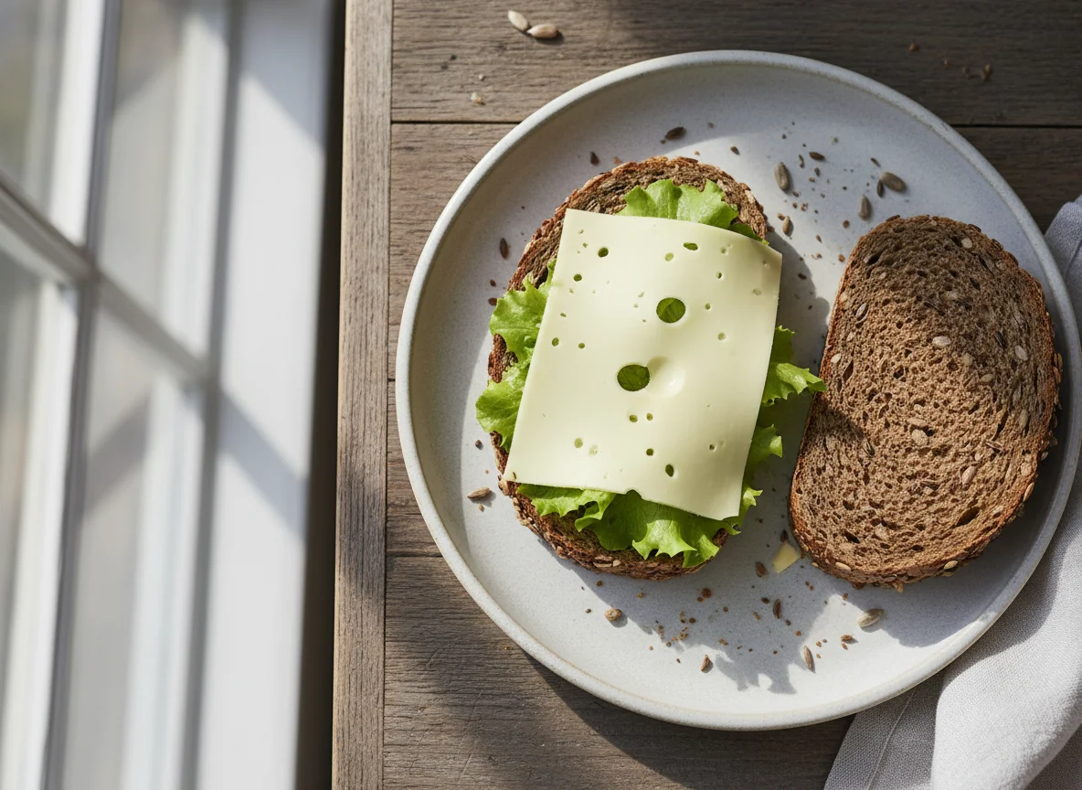 Rye bread with cheese and lettuce photo