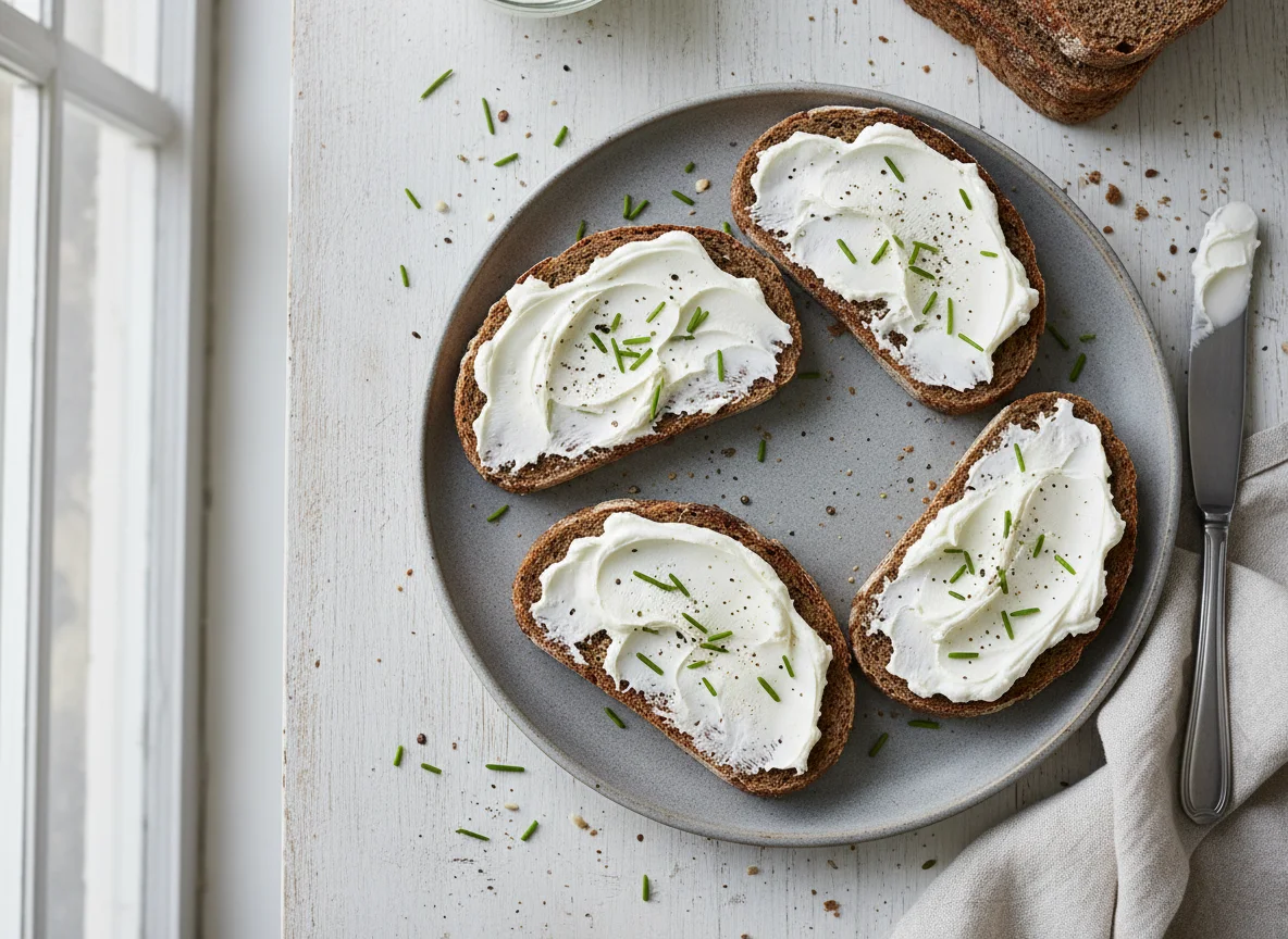 Rye bread with cream cheese photo