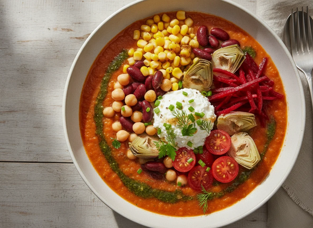 Salad bowl with vegetable soup photo