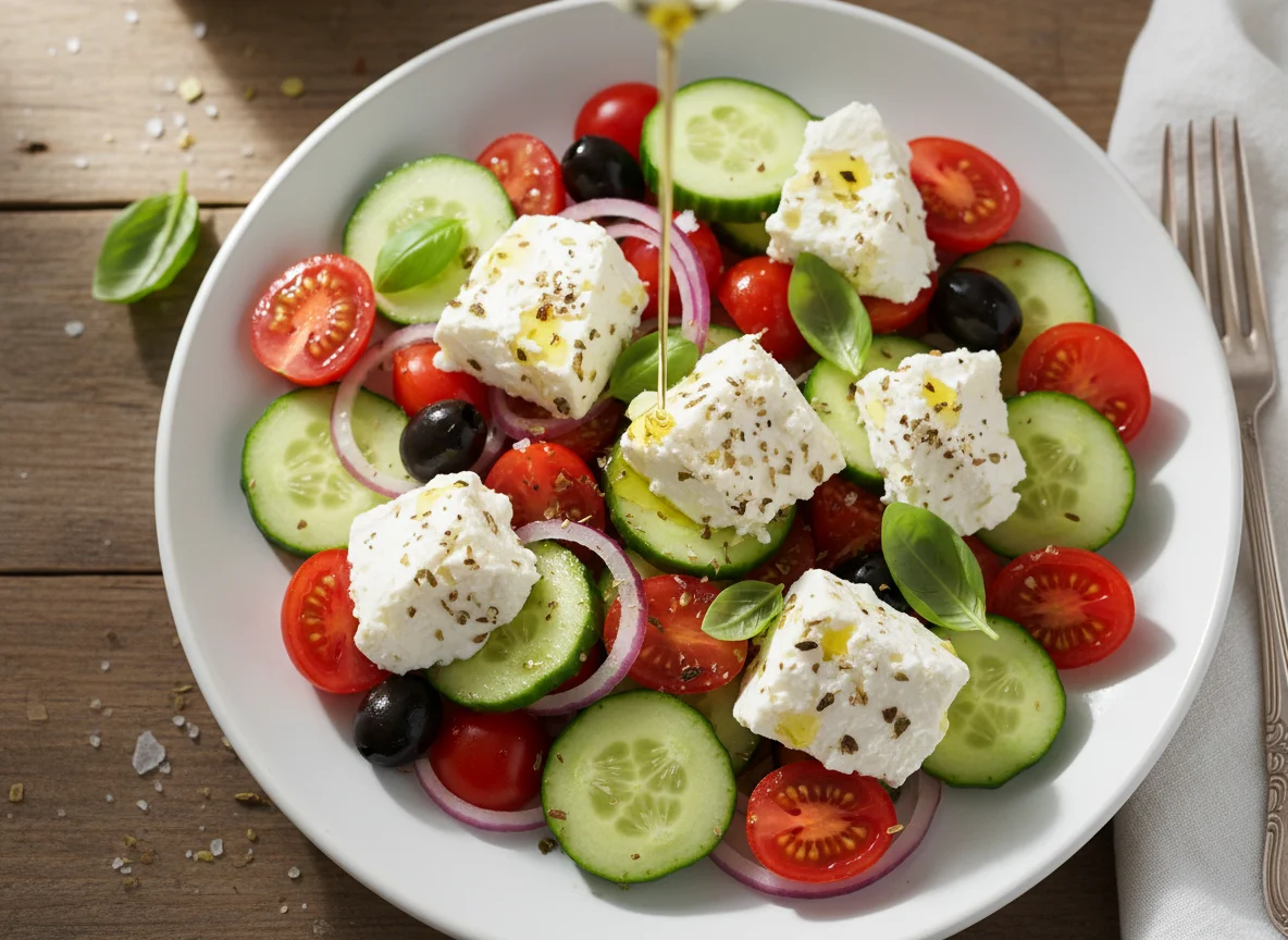Salad ingredients with cheese photo