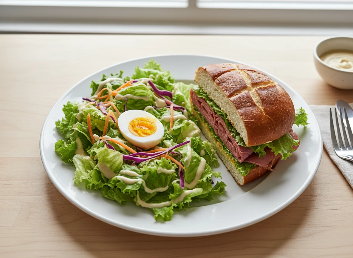 Salad with Boiled Egg and Sandwich photo
