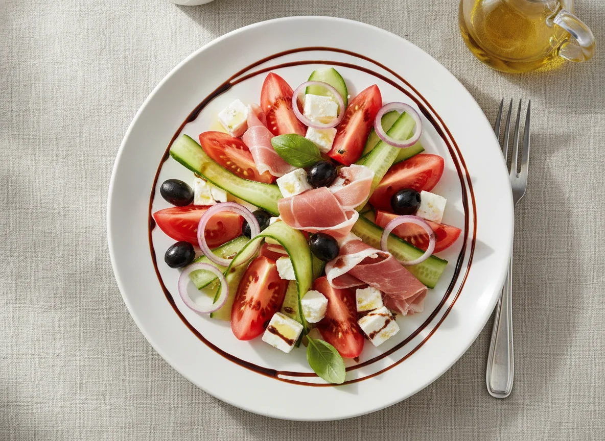 Salad with Ham and White Cheese photo