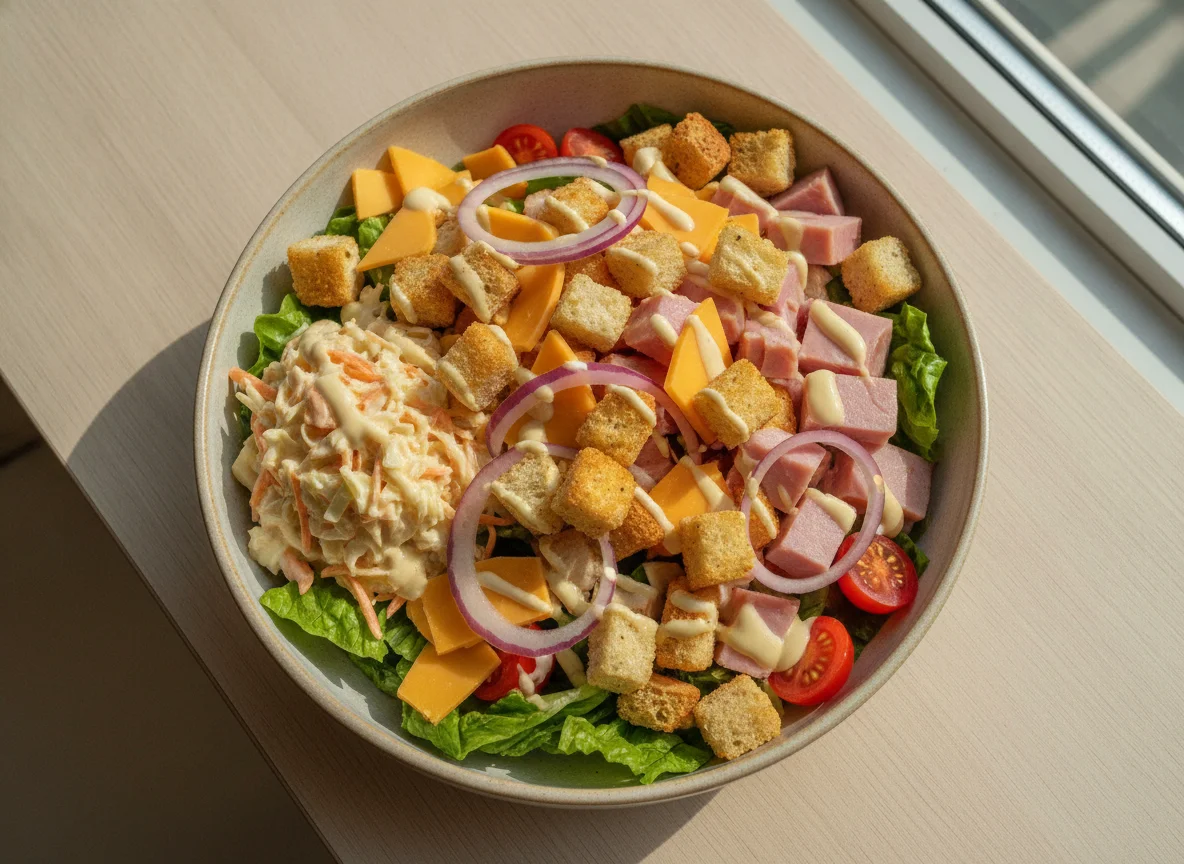 Salad with Ham, Cheese, and Croutons photo