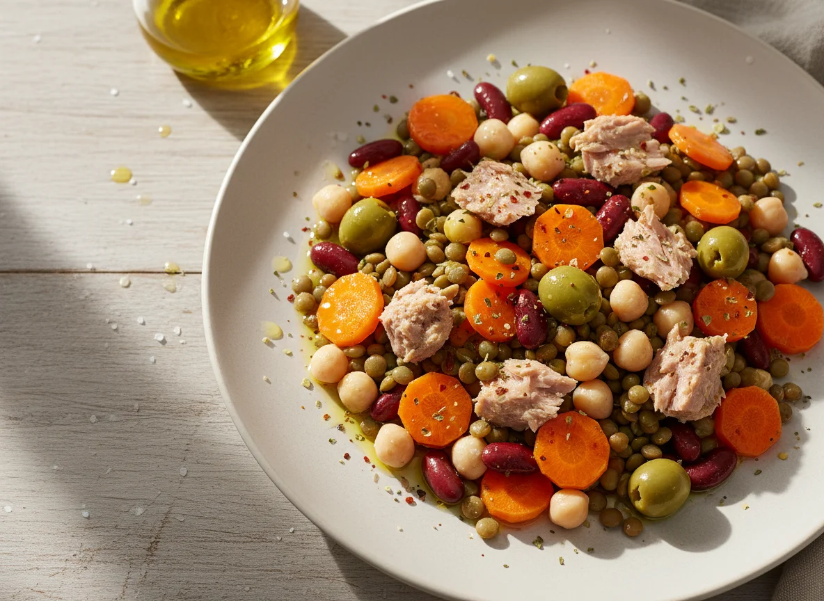 Salad with tuna and vegetables in olive oil photo