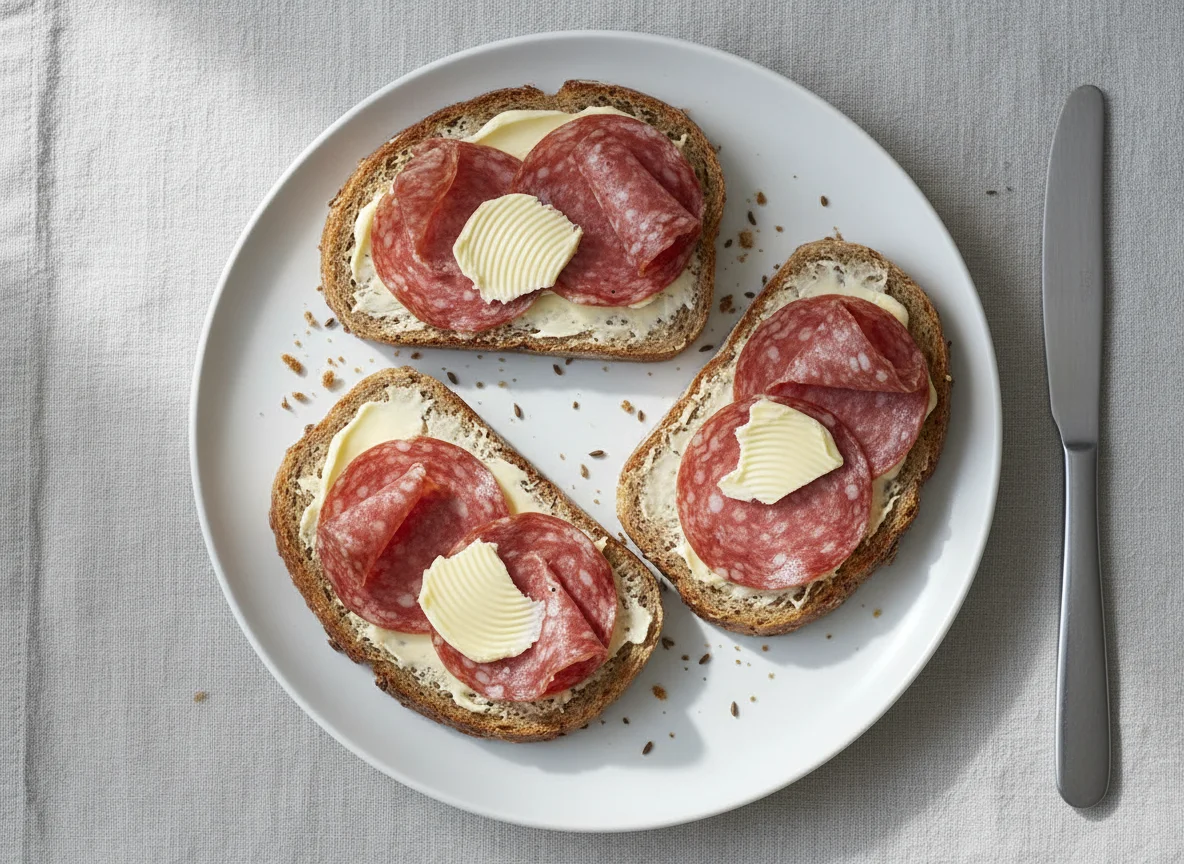 Salami and Butter on Rye Bread photo