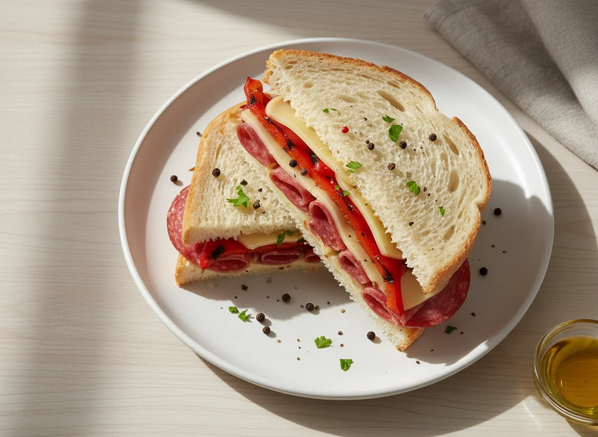 Salami and Cheese Sandwich with Bell Pepper photo