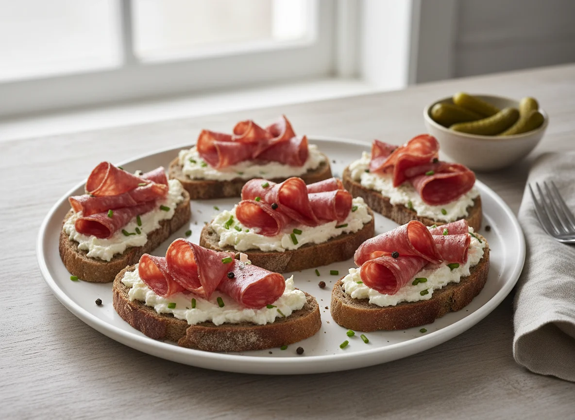 Salami and cream cheese sandwiches photo
