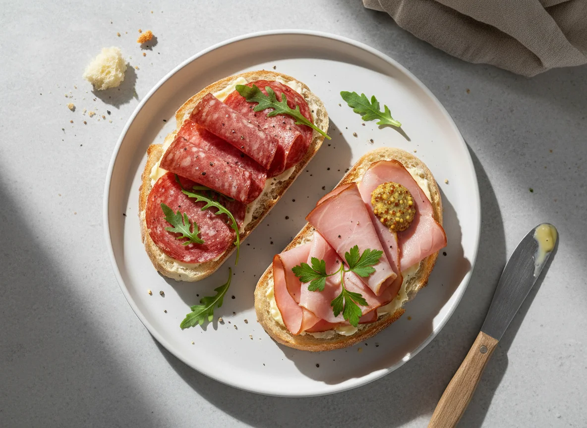 Salami and Ham Open Sandwiches photo