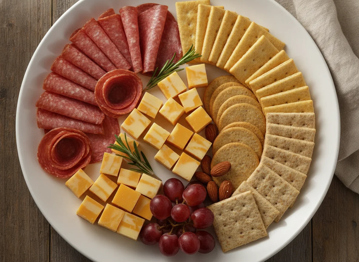 Salami, Cheese, and Crackers Snack Plate photo