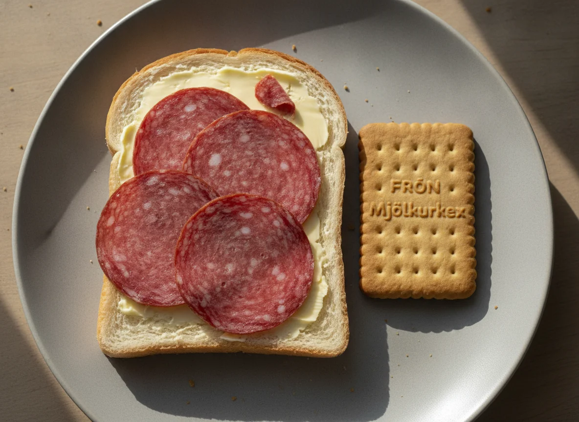 Salami sandwich and Frón biscuit photo