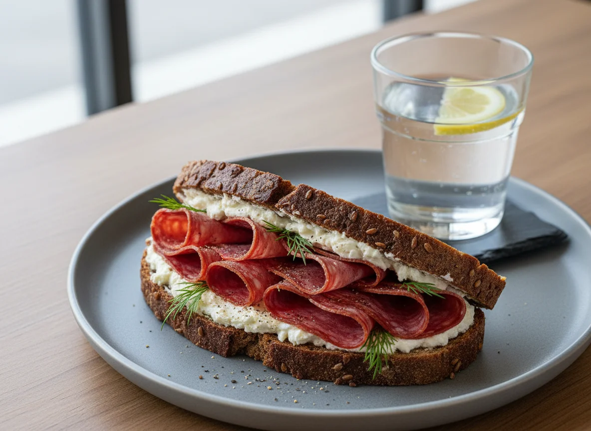 Salami Sandwich on Dark Bread photo