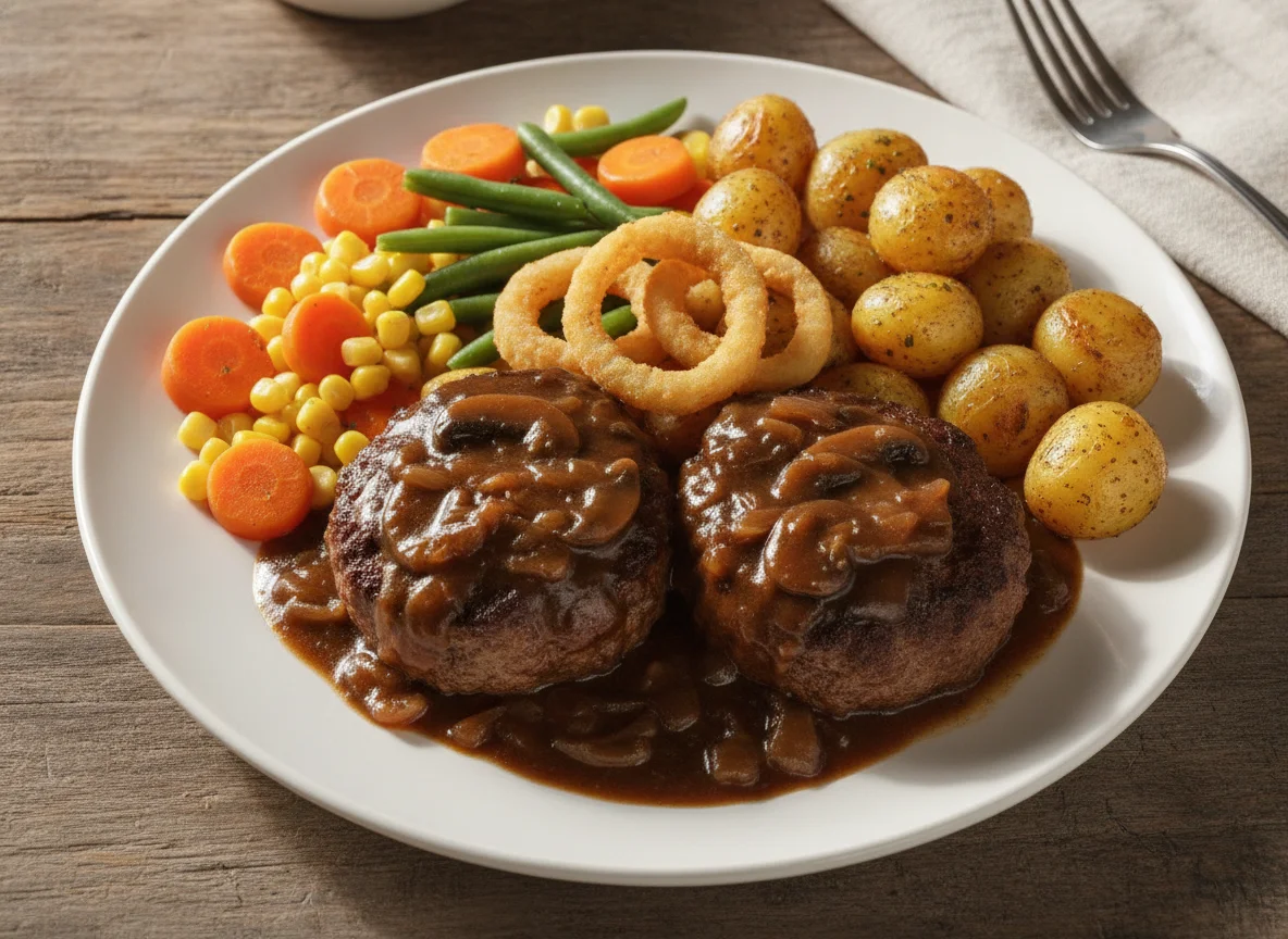 Salisbury Steak with Roasted Potatoes and Vegetables photo