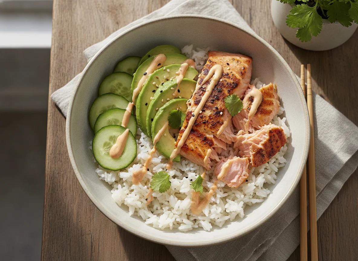 Salmon and Avocado Rice Bowl photo