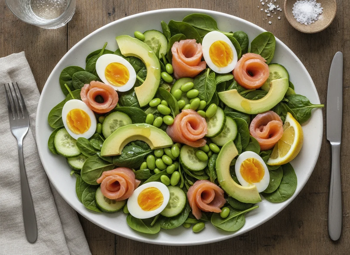 Salmon and Avocado Salad with Boiled Egg photo