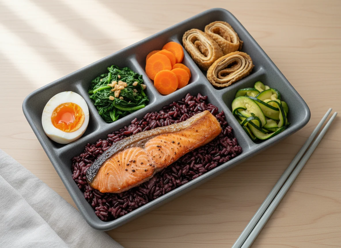 Salmon and Black Rice Bento Box photo