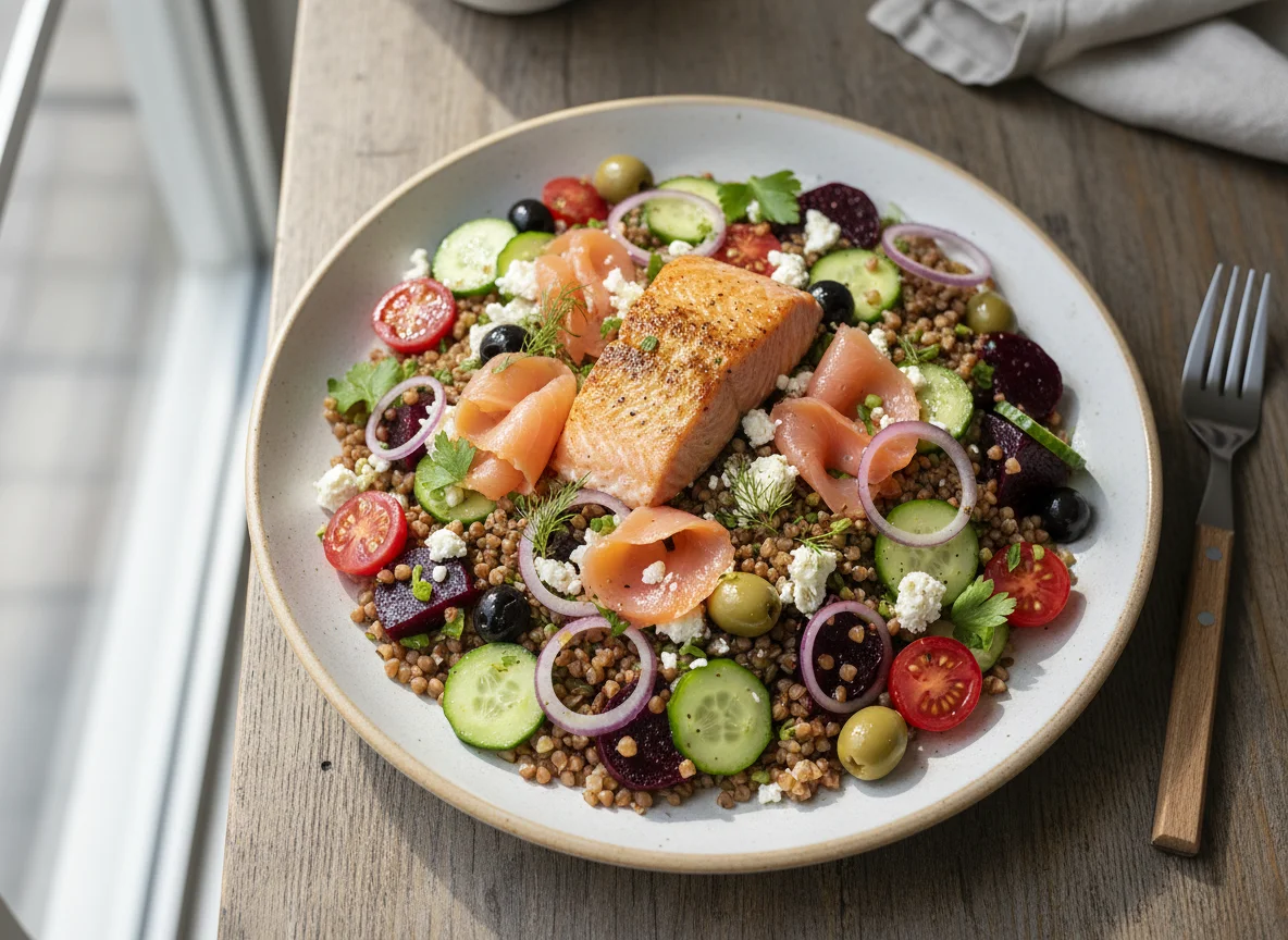 Salmon and Buckwheat Salad with Beetroot photo