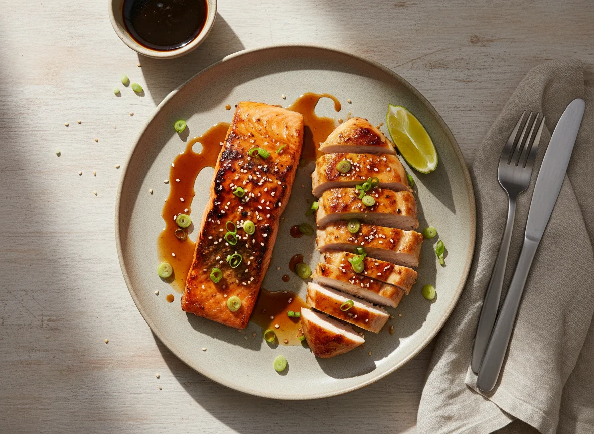 Salmon and Chicken with Sauce photo