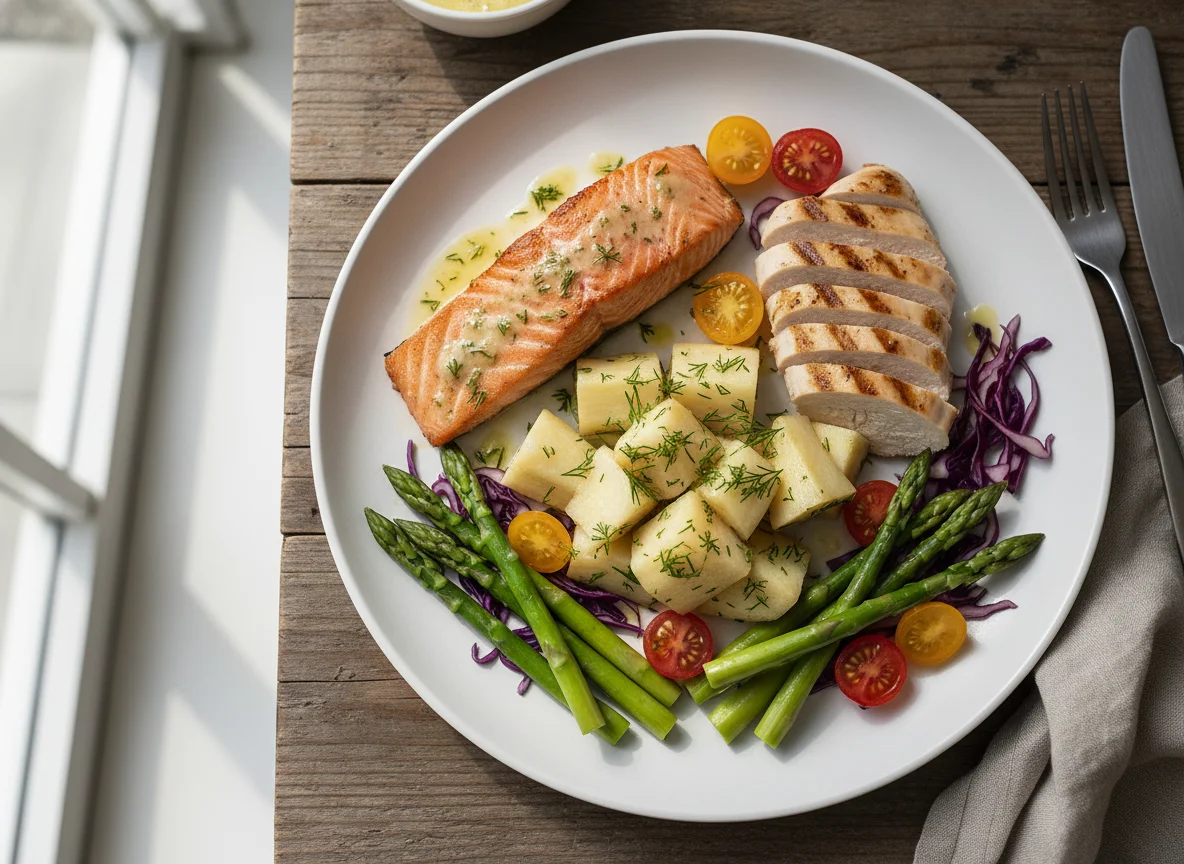 Salmon and Chicken with Vegetables photo