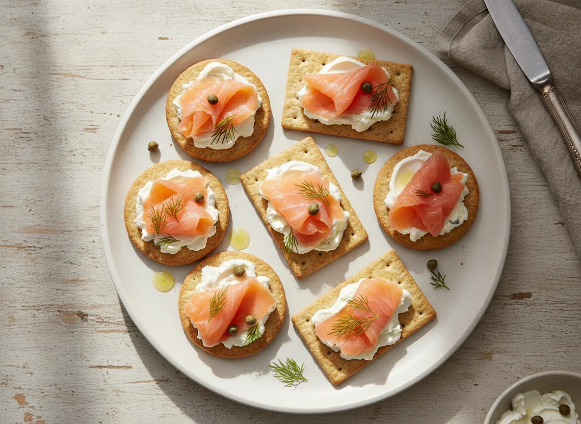 Salmon and cream cheese crackers photo