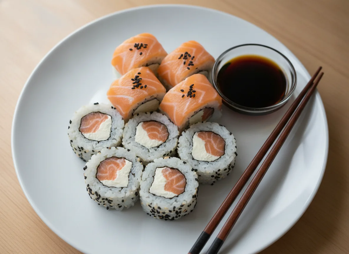 Salmon and Cream Cheese Uramaki Sushi photo