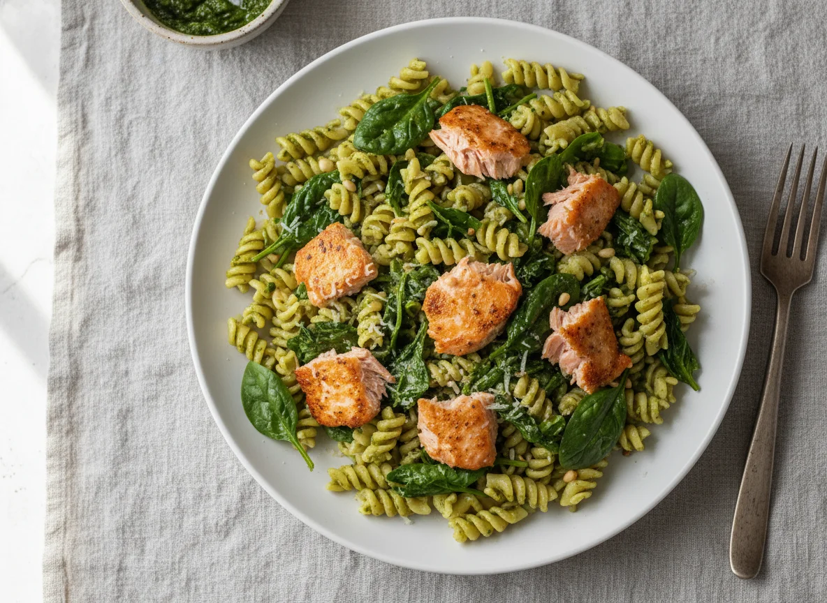 Salmon and Pesto Fusilli Pasta photo