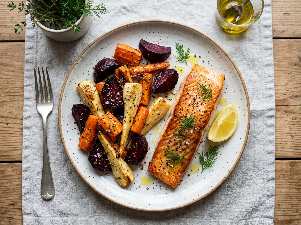 Salmon and Roasted Root Vegetables photo