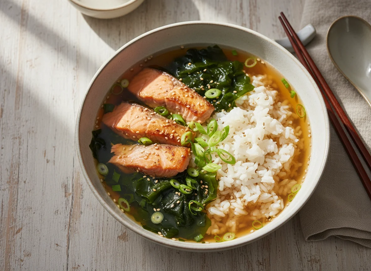 Salmon and Seaweed Soup with Rice photo