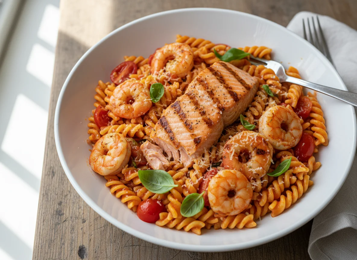 Salmon and Shrimp Pasta photo
