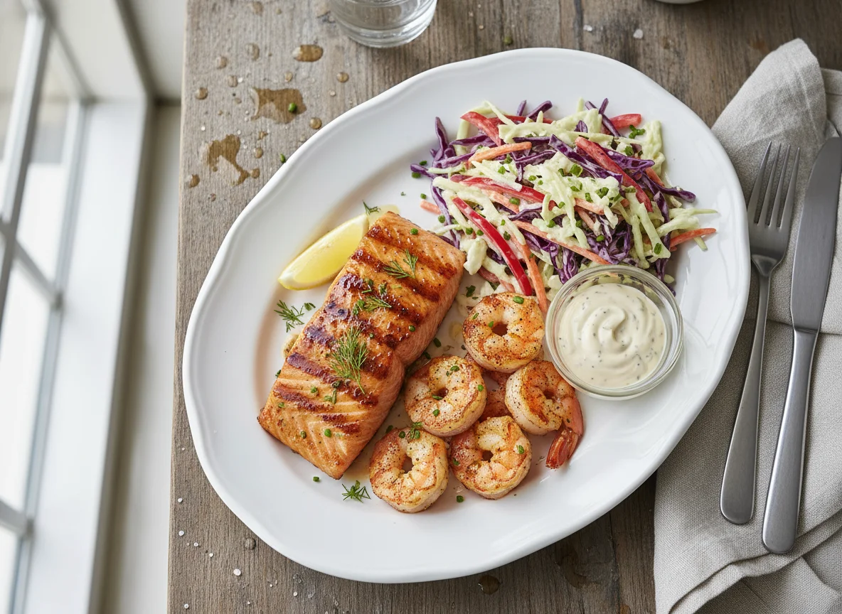 Salmon and Shrimp with Coleslaw photo