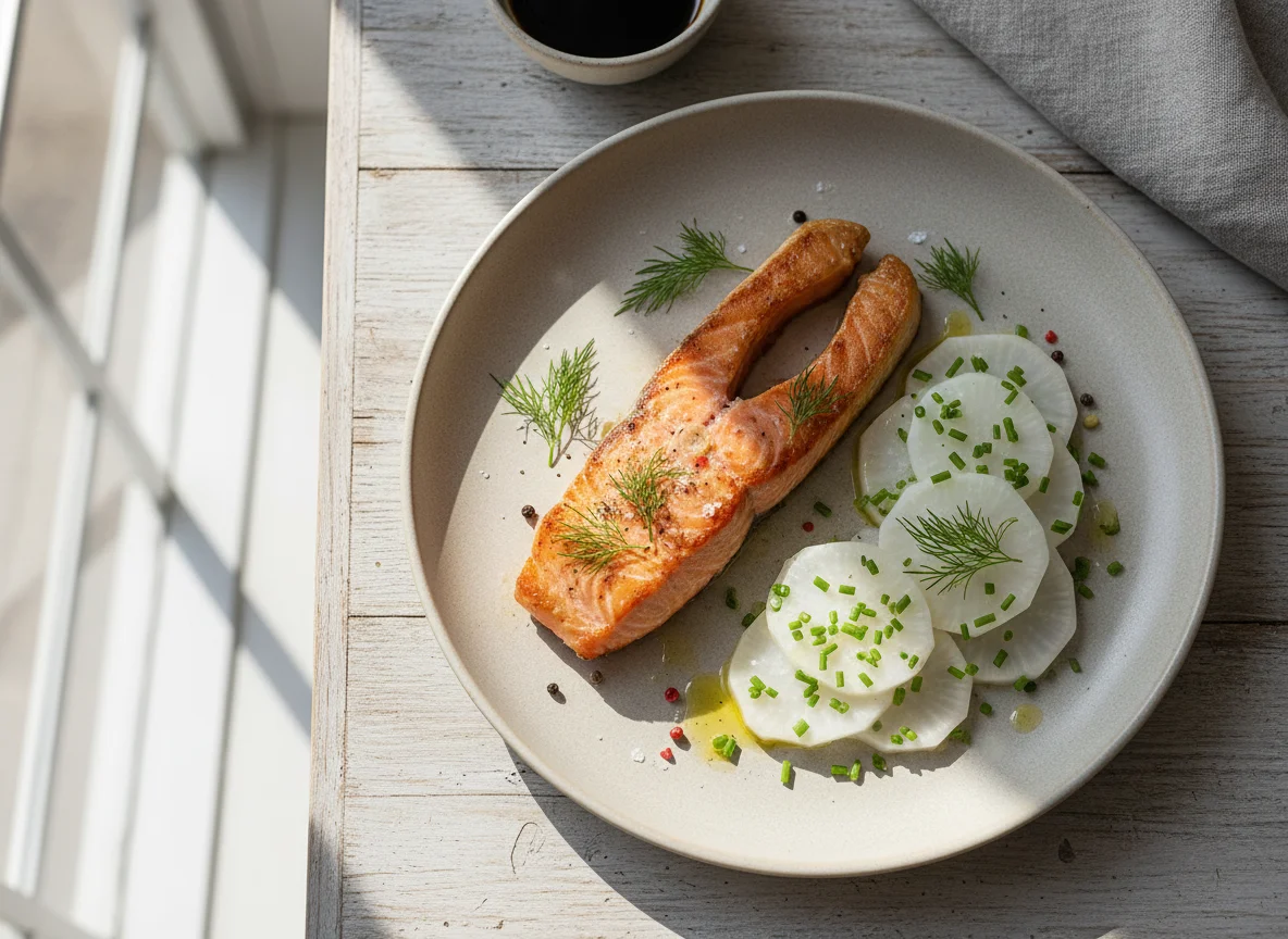 Salmon and Steamed Vegetables photo