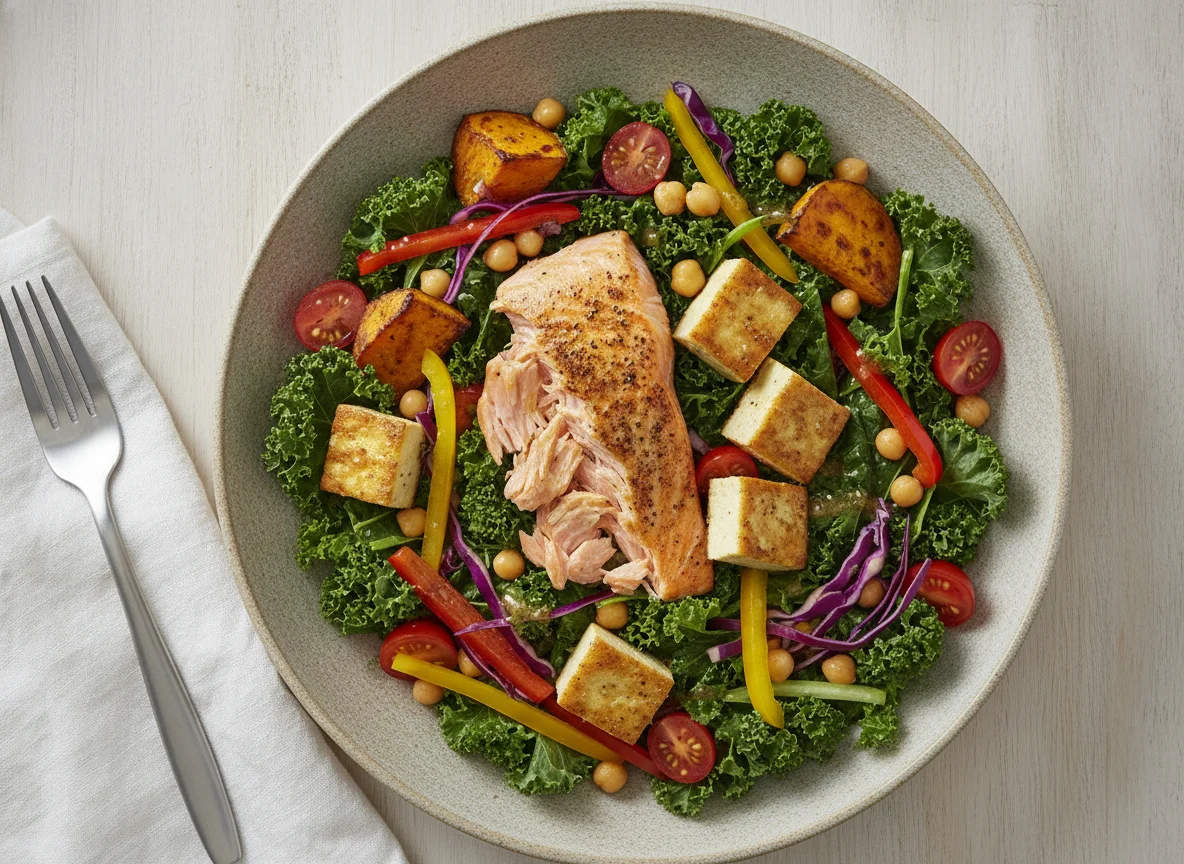 Salmon and Tofu Salad with Kale photo