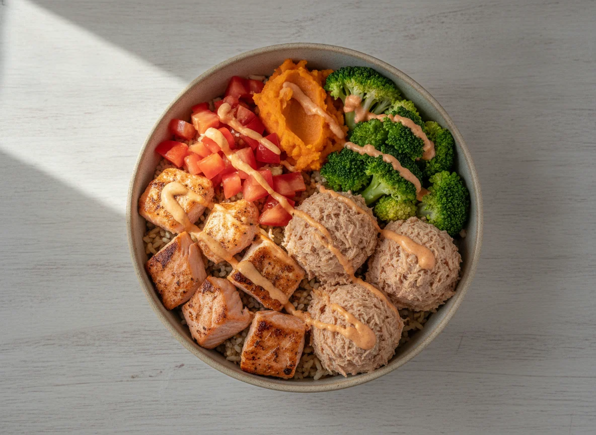 Salmon and Tuna Poke Bowl with Brown Rice photo