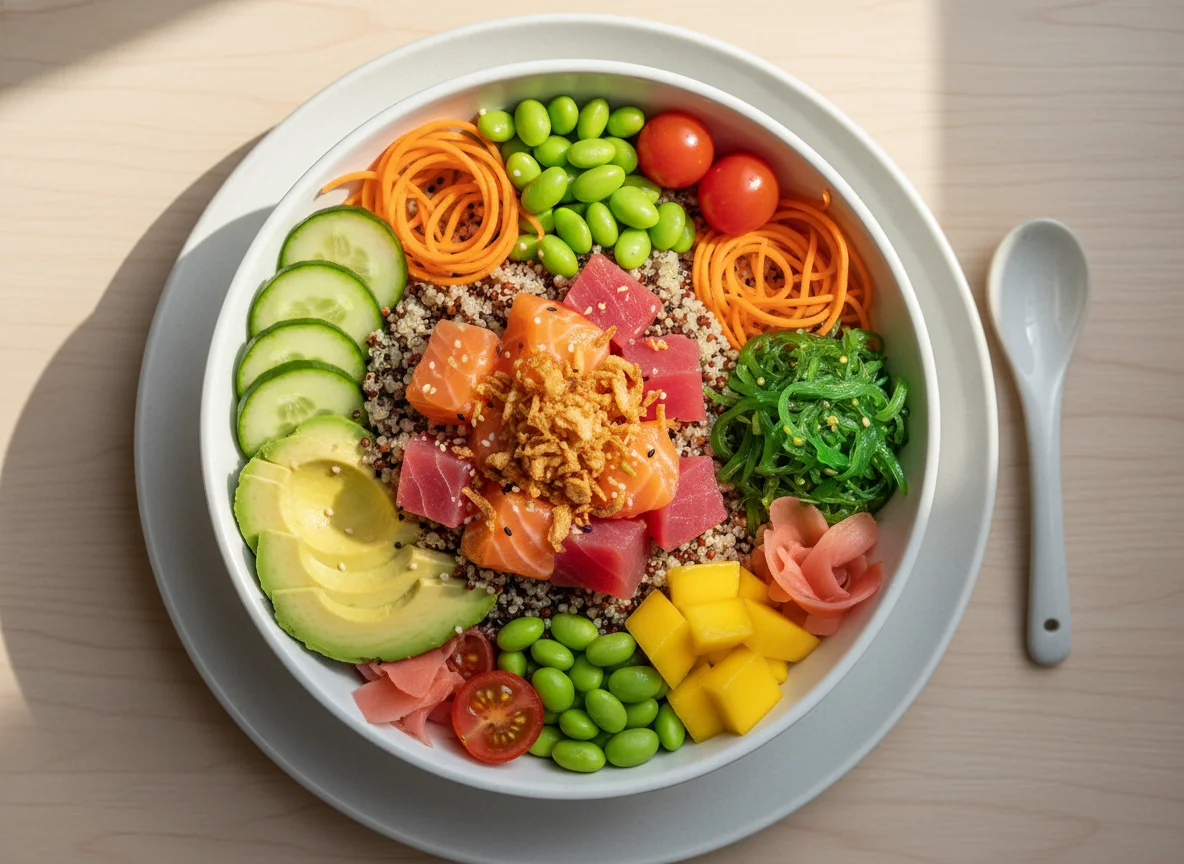 Salmon and Tuna Poke Bowl with Quinoa photo